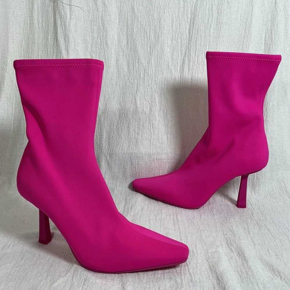 STEVE MADDEN Womens Pink Stretch Pointed Toe Zip-Up Booties 8.5 M Boots Mob Wife